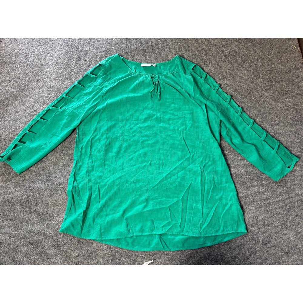 Kim Rodgers Top Womens XL Green Long Sleeve Rayon Blend Blouse Shirt